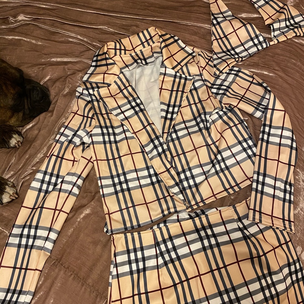 Plaid khaki  set